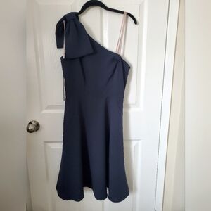 NEW Anthropologie Navy Blue One Shoulder Bow Gal Meets Glam Cocktail Dress 4 P